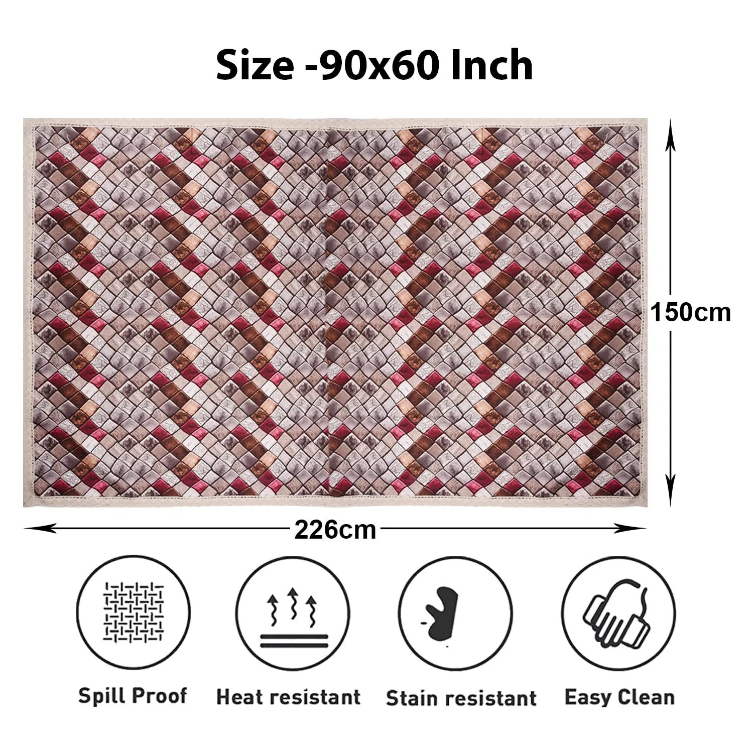 Kuber Industries Dining Table Cover | Digital Check Print Dining Table Cover | Jute Fabric with Cotton Lace Table Cover | Table Cover for Home Décor | 60x90 | Brown