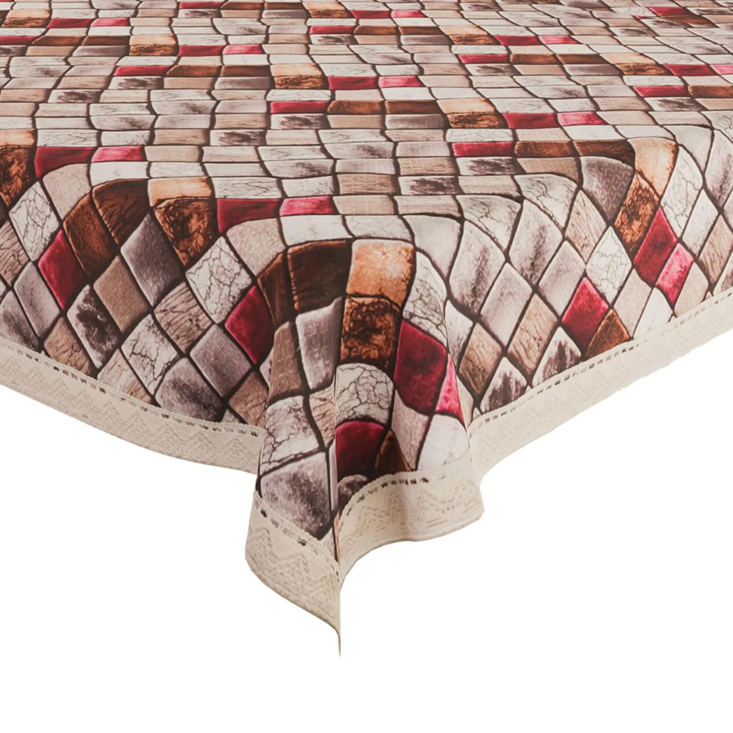 Kuber Industries Dining Table Cover | Digital Check Print Dining Table Cover | Jute Fabric with Cotton Lace Table Cover | Table Cover for Home Décor | 60x90 | Brown