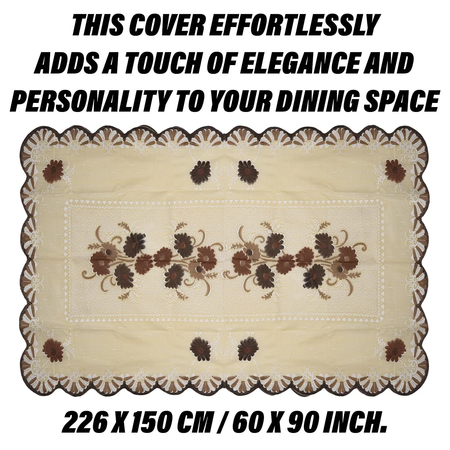 Kuber Industries Dining Table Cover | Flower Design Dining Table Cover | Shinning Net Dining Table Cover | Tablecloth for Dining Area | Home Decor | 60x90 | Cream