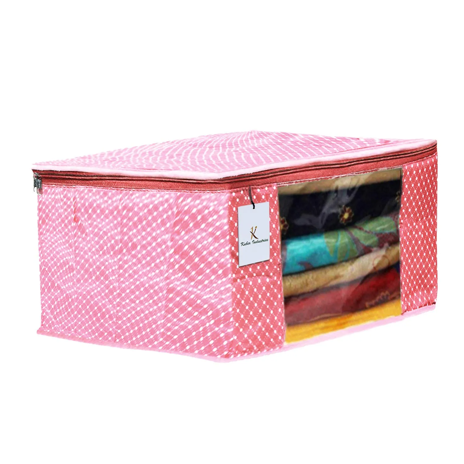 Kuber Industries Polka Dots 3 Pieces Cotton 3 Layered Quilted Saree Cover (Brown & Peach & Blue) - CTKTC031158