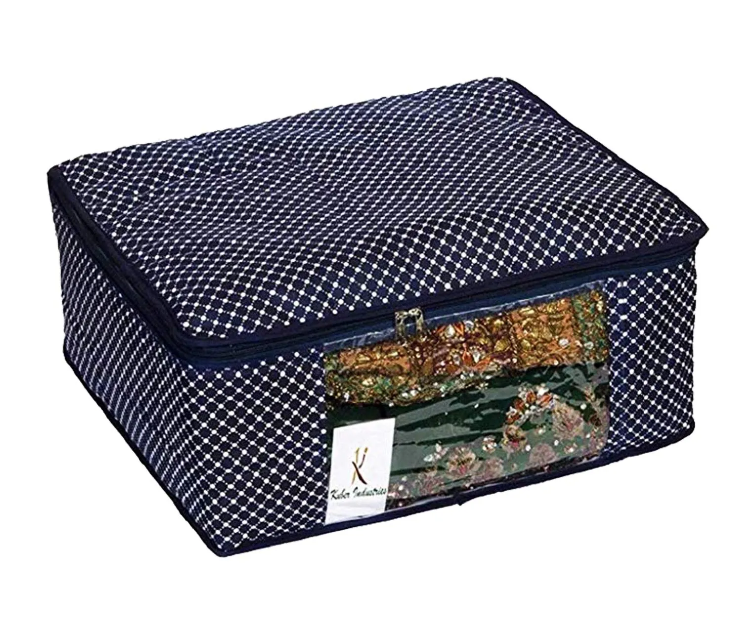 Kuber Industries Polka Dots 3 Pieces Cotton 3 Layered Quilted Saree Cover (Brown & Peach & Blue) - CTKTC031158