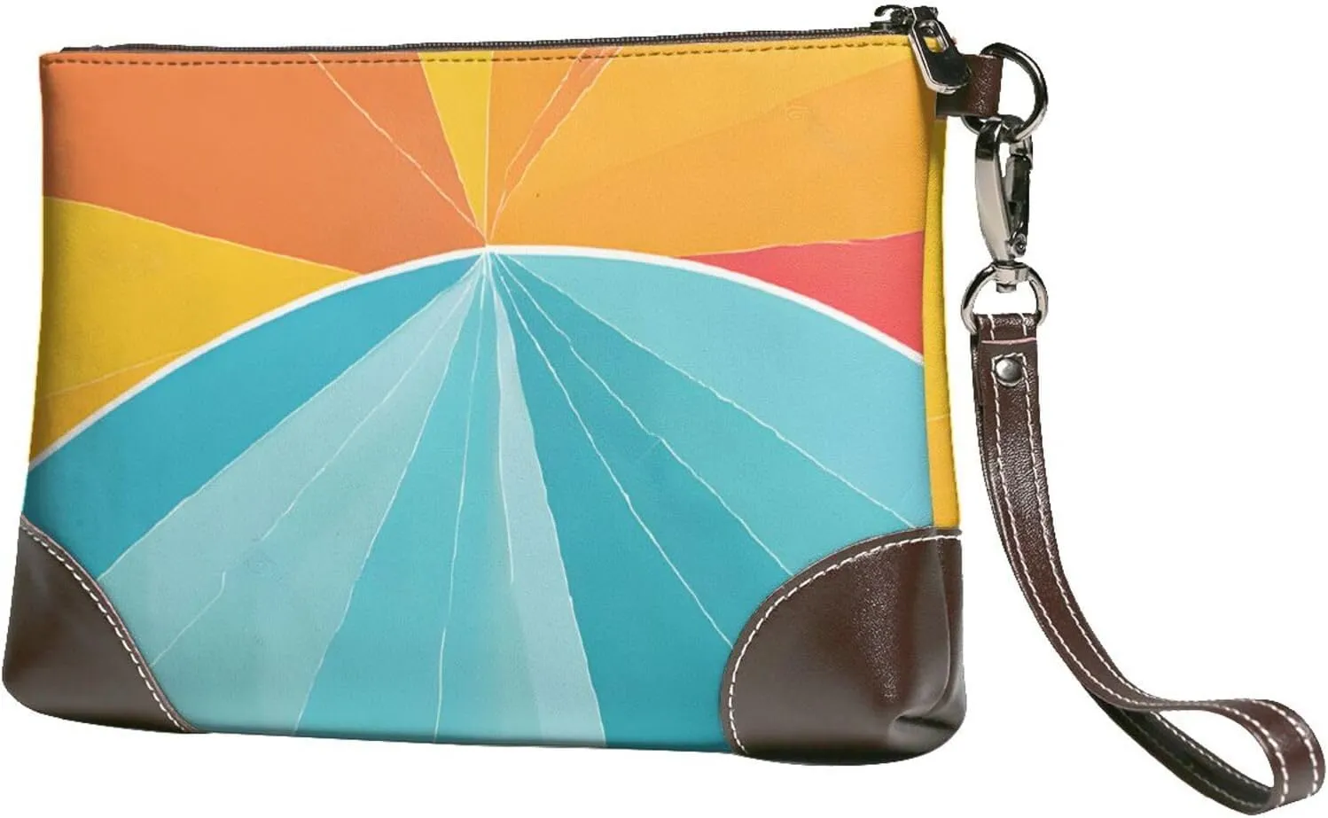 Leather Clutch Bag Funny Print Elegant Versatile Large Wallet Purse, Gifts for Women (Sunset and Sunrise with Sea Waves)