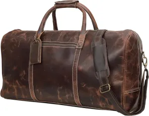 Leather Duffle Bag for Men 24 Inch Luggage Handmade Duffel Bag Large Carry On Luggage Weekender Travel Duffle Bags Overnight Gym Sports Bag For Airplanes Men and Women