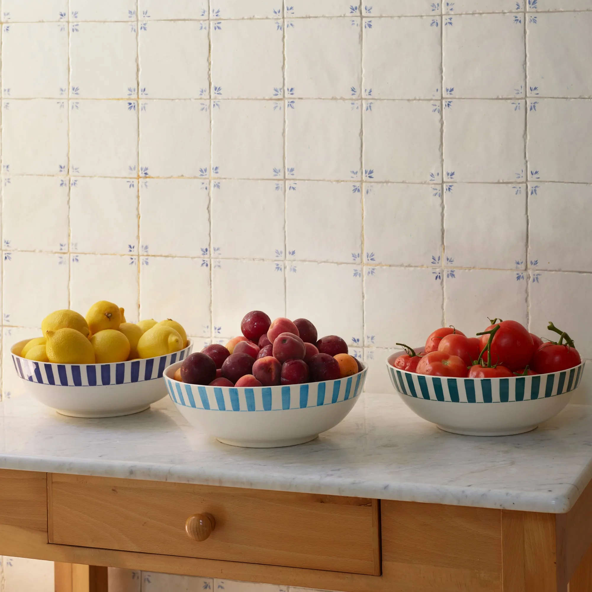 Light Blue Stripes Salad Bowl