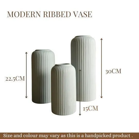 Modern Ribbed Vase Set of 3 | Aesthetic Ceramic Flower Vases