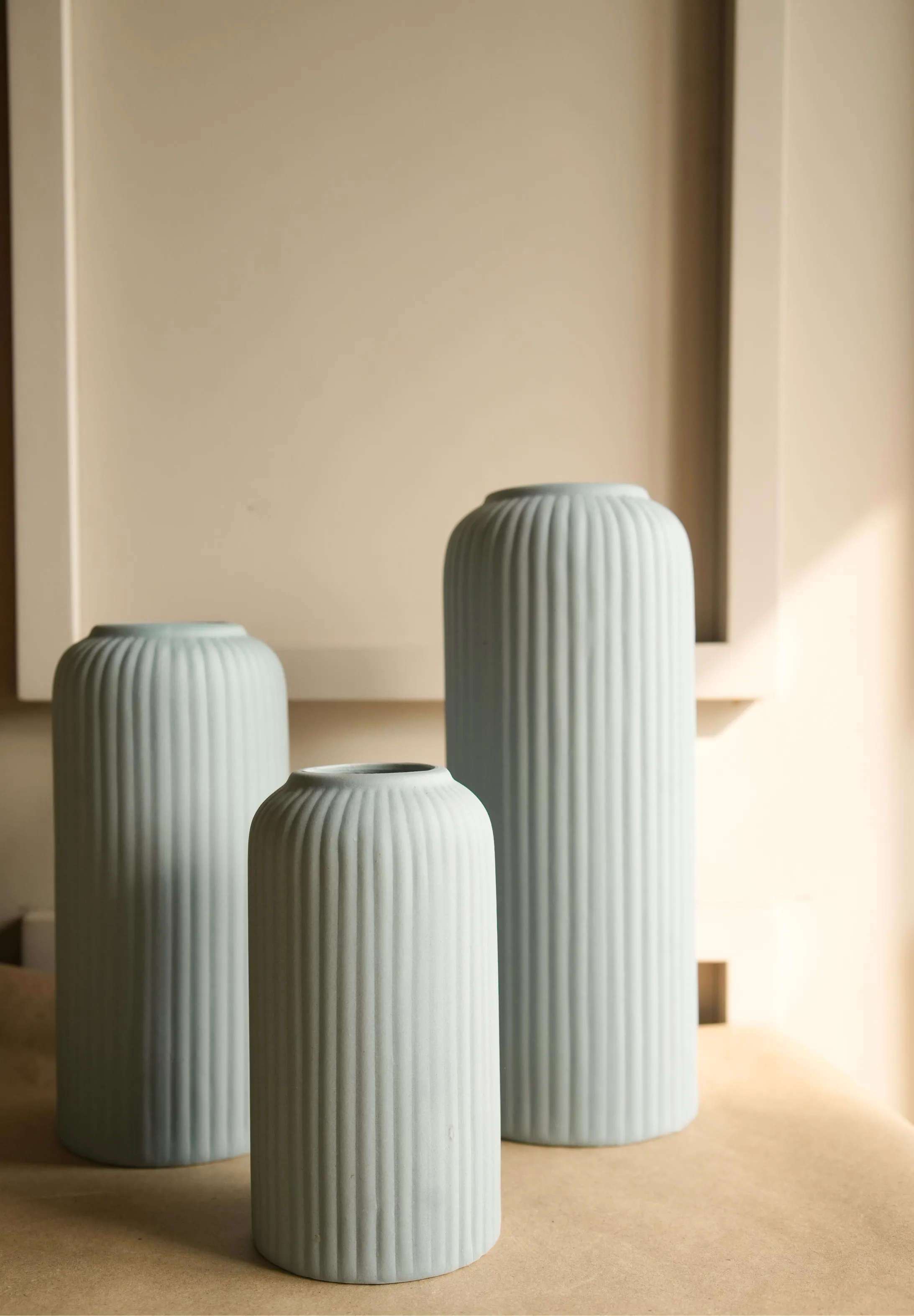 Modern Ribbed Vase Set of 3 | Aesthetic Ceramic Flower Vases