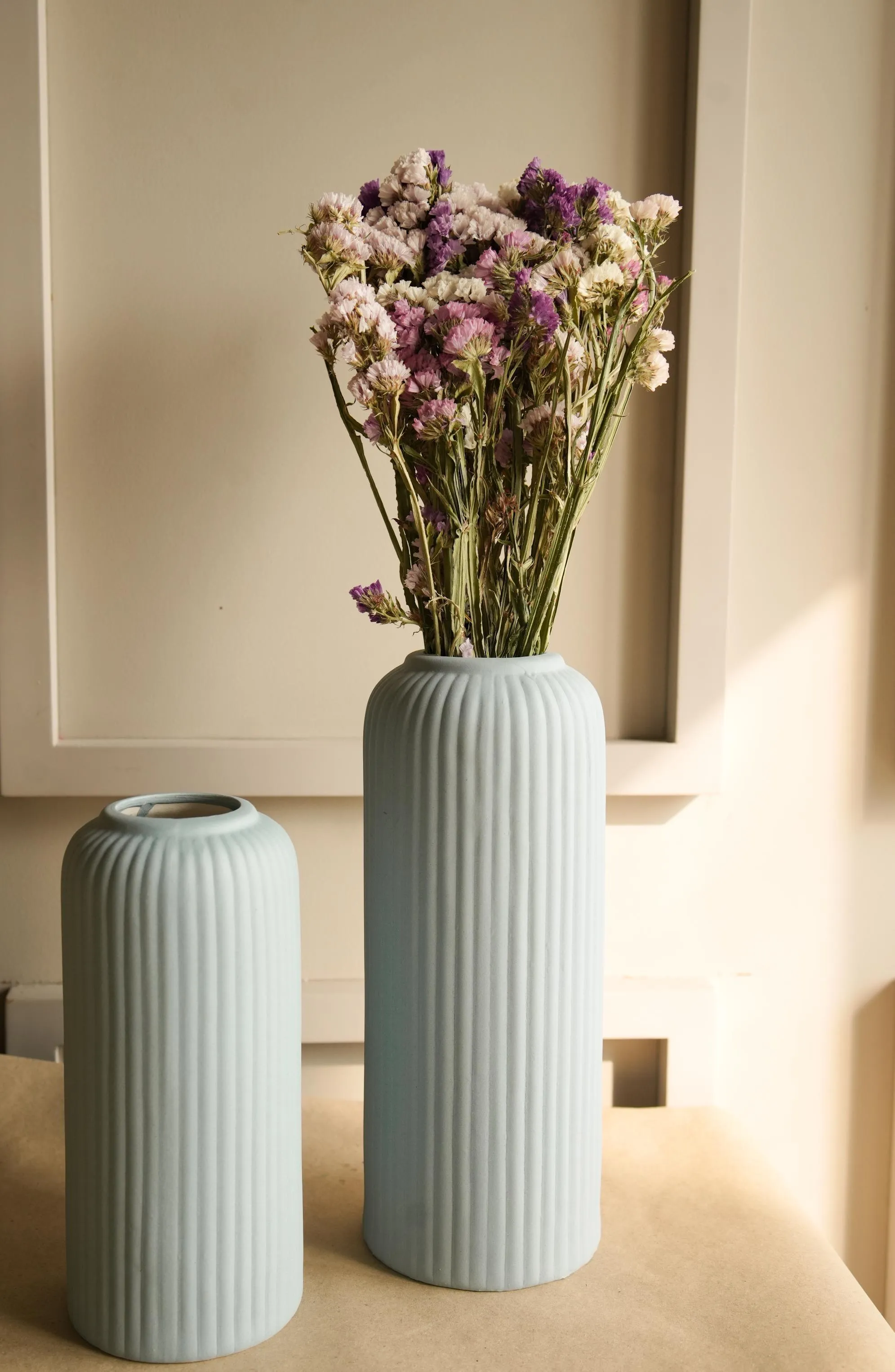 Modern Ribbed Vase Set of 3 | Aesthetic Ceramic Flower Vases