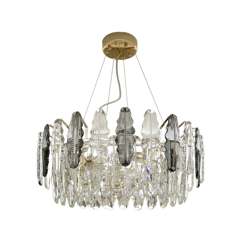 Modernist 2-Tier Suspension Chandelier Light - 6 Heads, Clear and Smoke Gray Crystal