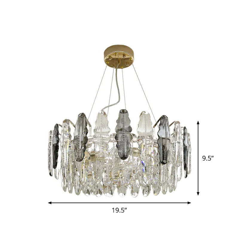 Modernist 2-Tier Suspension Chandelier Light - 6 Heads, Clear and Smoke Gray Crystal