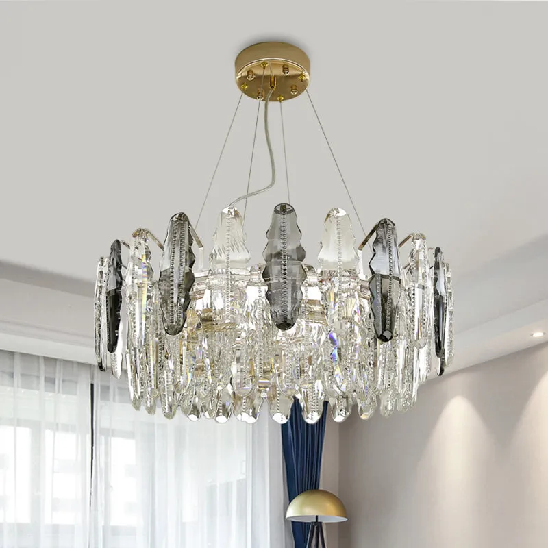 Modernist 2-Tier Suspension Chandelier Light - 6 Heads, Clear and Smoke Gray Crystal