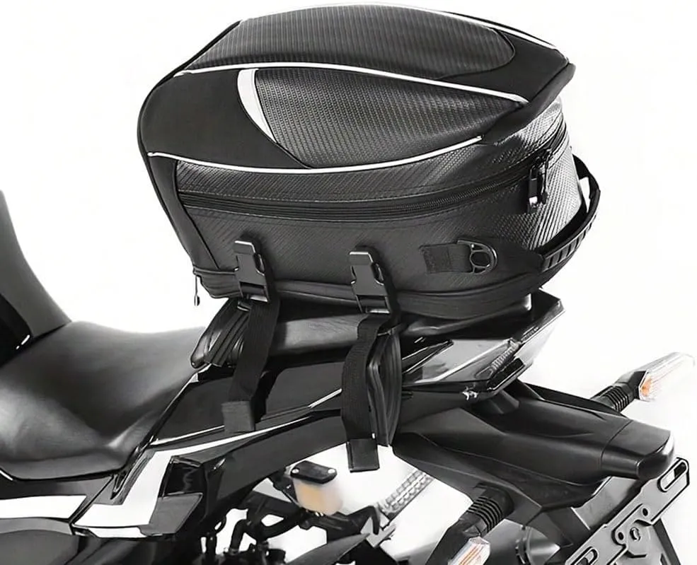 Motorcycle Tail Bag for Suzuki DR Z 50 2012-2024, Large Capacity Water-Resistant Wear-Resistant Motorcycle Helmet Bag, Expandable Rear Seat Storage Luggage Backpack,B White Black