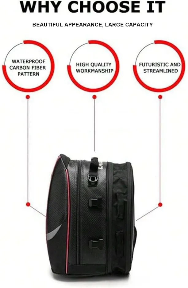 Motorcycle Tail Bag for Suzuki DR Z 50 2012-2024, Large Capacity Water-Resistant Wear-Resistant Motorcycle Helmet Bag, Expandable Rear Seat Storage Luggage Backpack,B White Black