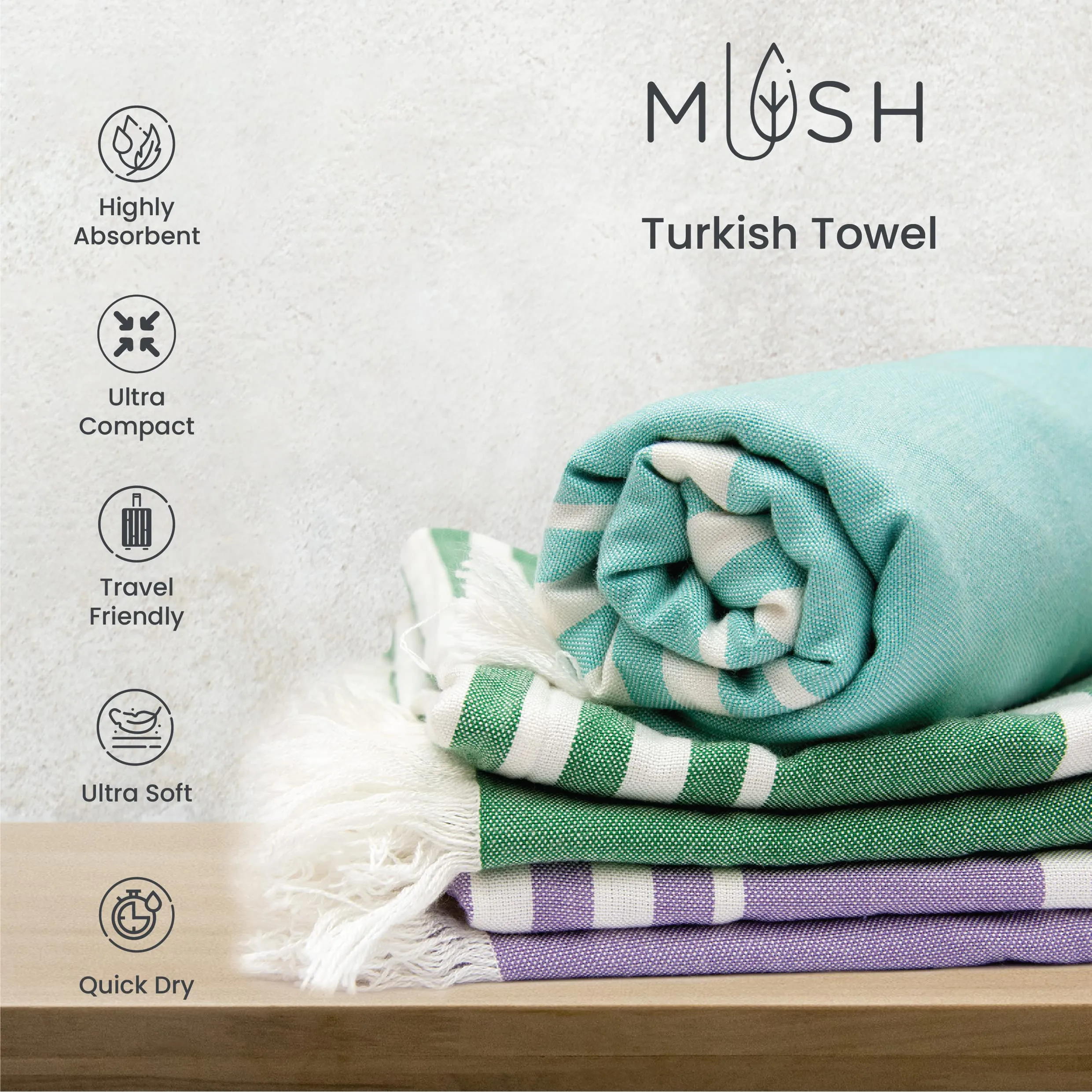 Mush 100% Bamboo Large Bath Towel | Ultra Soft, Absorbent, Light Weight, & Quick Dry Towel for Bath, Travel, Gym, Beach, Pool, and Yoga | 29 x 59 Inches Set of 3 - Lavender,Blue & Light Green