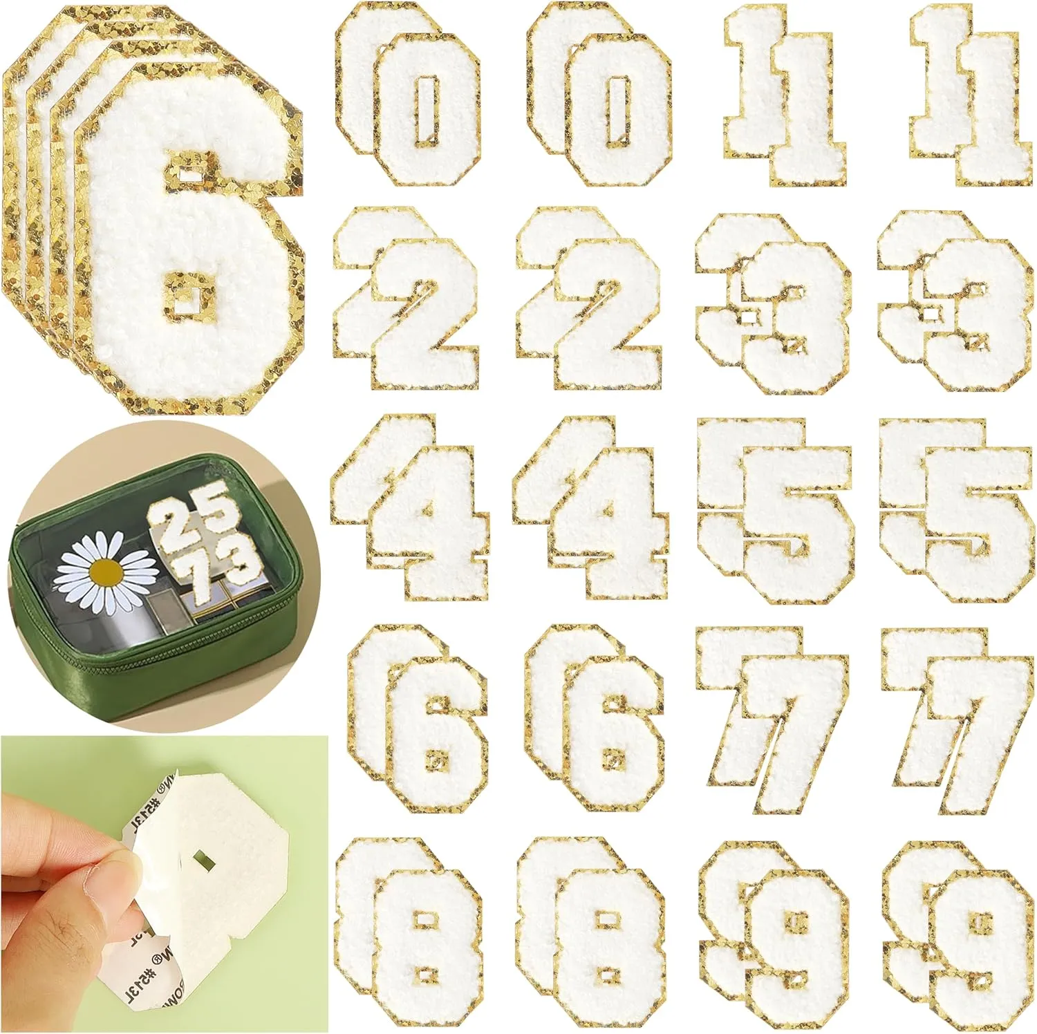 Patches Number Chenille White for Clothing: NICEVINYL 40Pcs Embroidery Self-Adhesive 2.2inch Numbers 0-9 Applique for Team Jerseys Sports Football Jeans Bags Decors