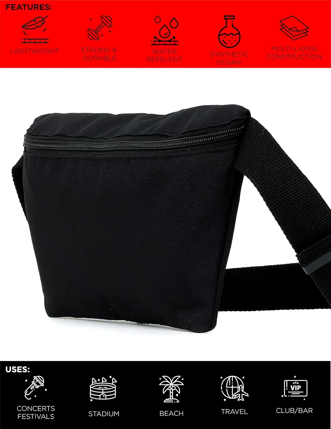 Plus Size Fanny Packs for Women  80s/90s Large Bum Bag  Unisex Crossbody Waist Belt Bag for Travel, Festivals, Sports & Daily Use  Waist Belt Bag for Women | Daily Black