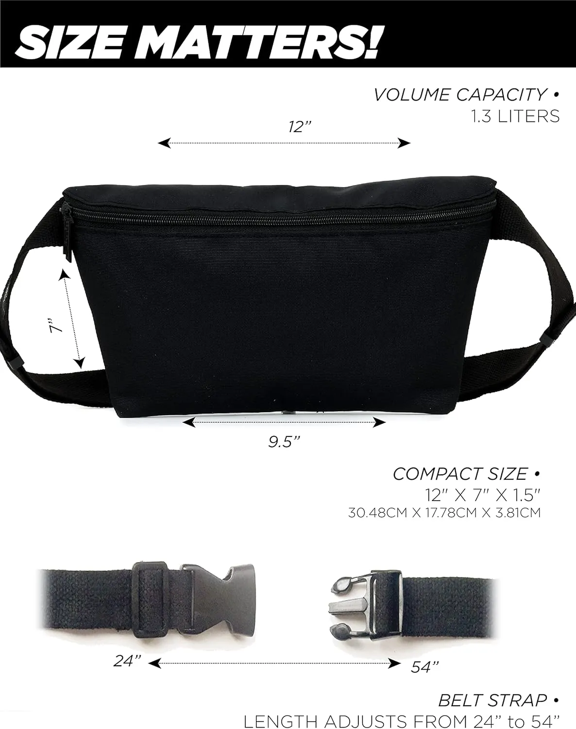 Plus Size Fanny Packs for Women  80s/90s Large Bum Bag  Unisex Crossbody Waist Belt Bag for Travel, Festivals, Sports & Daily Use  Waist Belt Bag for Women | Daily Black
