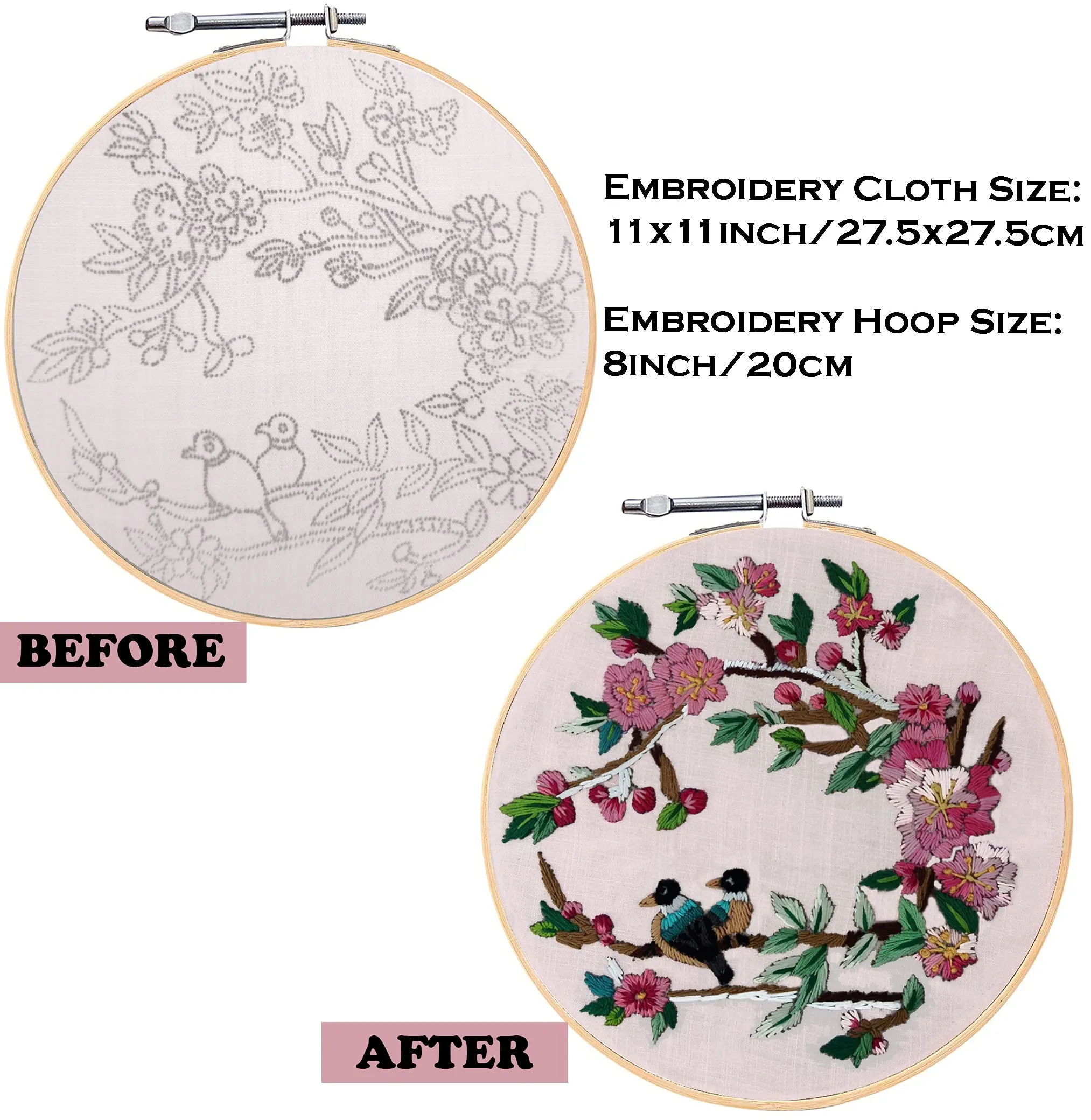Qroof Embroidery Kit - Diy Set Of 8, Beginners To Advanced - 3 Pattern Designs, 8 Stitches - Ideal For Kids, Adults, Women - Cross Stitch Kit - Wood - Perfect For Beginners, Multi-coloured