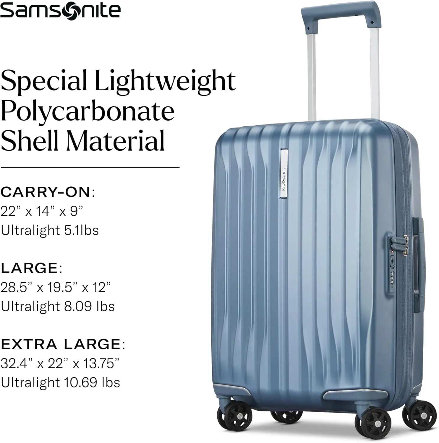 Samsonite UpLIFT 19" Lightweight Hardside Carry-On Luggage with Spinner Wheels - Expandable - Airline-Approved, Polycarbonate Hard Suitcase for Ultra Lightweight Travel - Elemental Blue