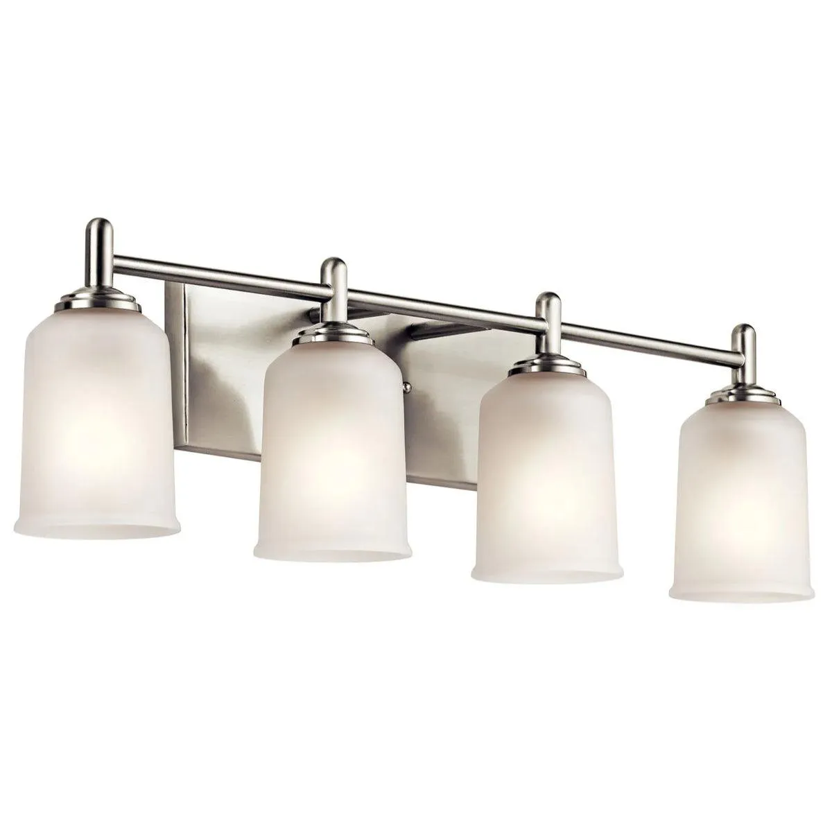 Shailene 30 In 4-Lights Bathroom Vanity Light With Clear Satin Etched Glass, Brushed Nickel Finish