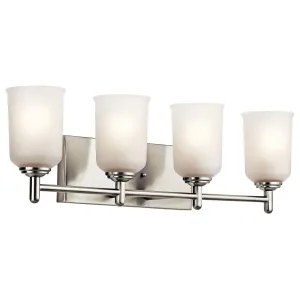 Shailene 30 In 4-Lights Bathroom Vanity Light With Clear Satin Etched Glass, Brushed Nickel Finish