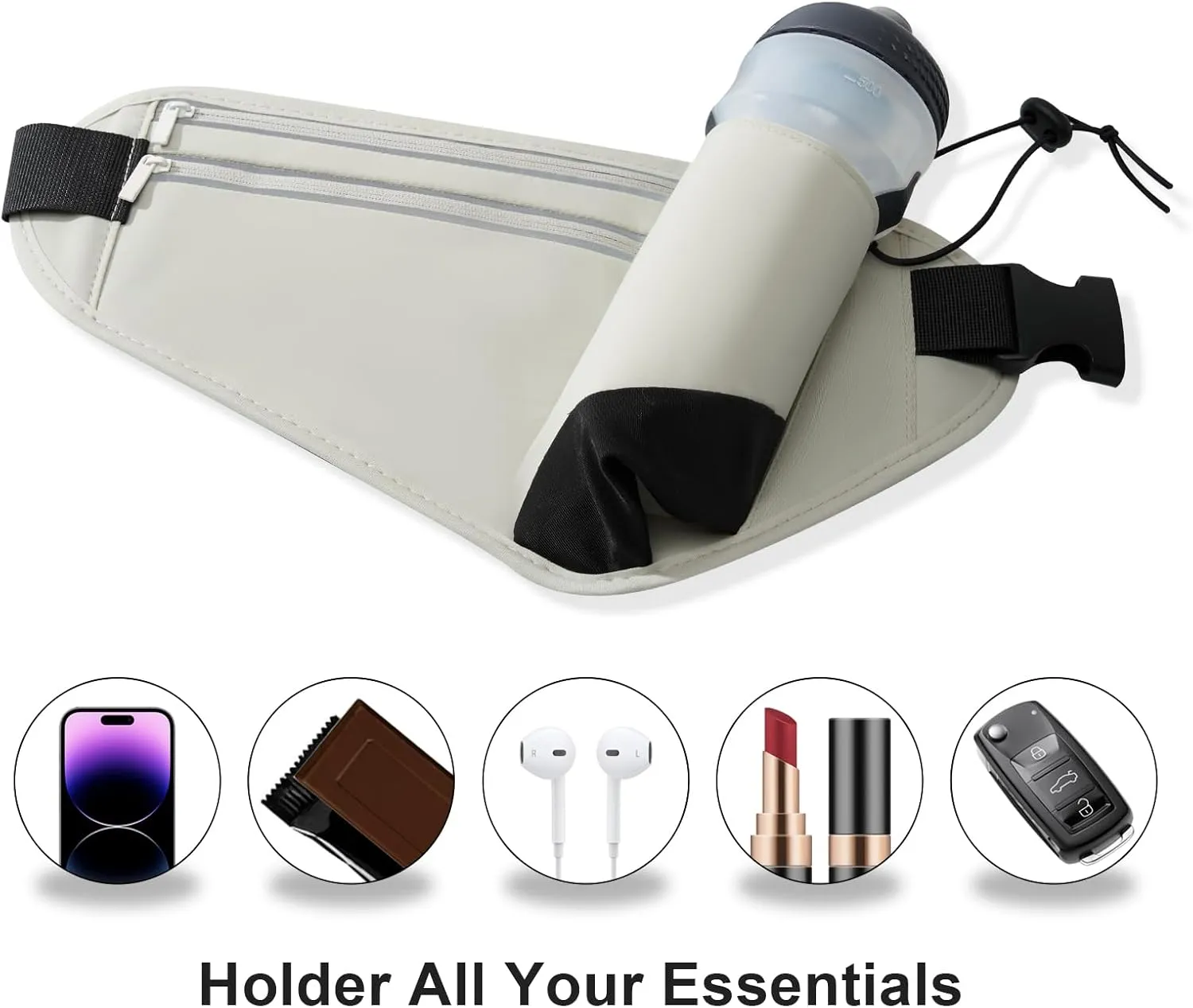Slim Running Belt for Women Men,Runners Fanny Pack Phone Holder,Money Belt,Running Gear Accessories,with 3 Pockets (Jet Gray)