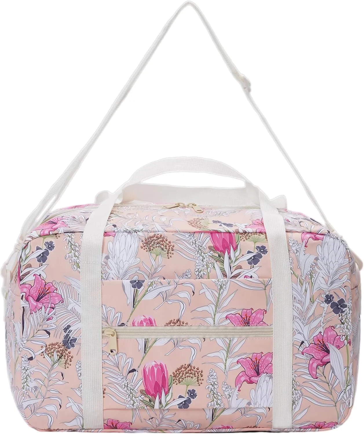 Small Cabin Bag 40x20x25 for Ryanair Airlines Foldable Underseat Travel Bag with Shoulder Strap Lightweight Weekender Duffel Holdall Hand Luggage Bag 20L (Floral Pink)