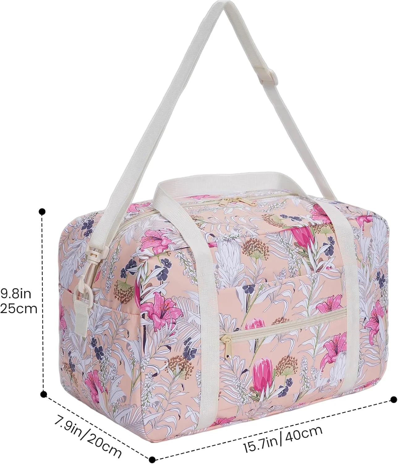 Small Cabin Bag 40x20x25 for Ryanair Airlines Foldable Underseat Travel Bag with Shoulder Strap Lightweight Weekender Duffel Holdall Hand Luggage Bag 20L (Floral Pink)
