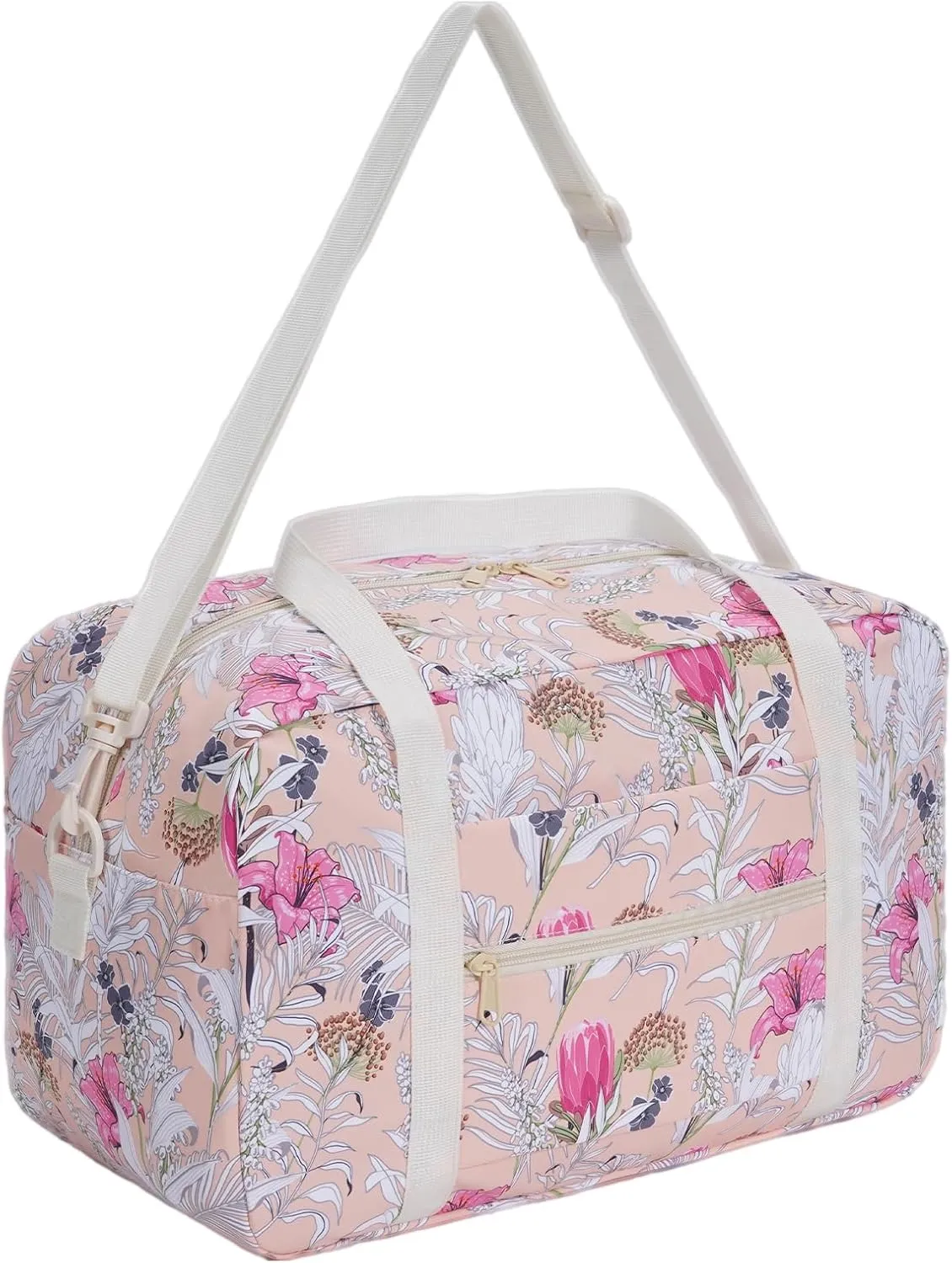 Small Cabin Bag 40x20x25 for Ryanair Airlines Foldable Underseat Travel Bag with Shoulder Strap Lightweight Weekender Duffel Holdall Hand Luggage Bag 20L (Floral Pink)