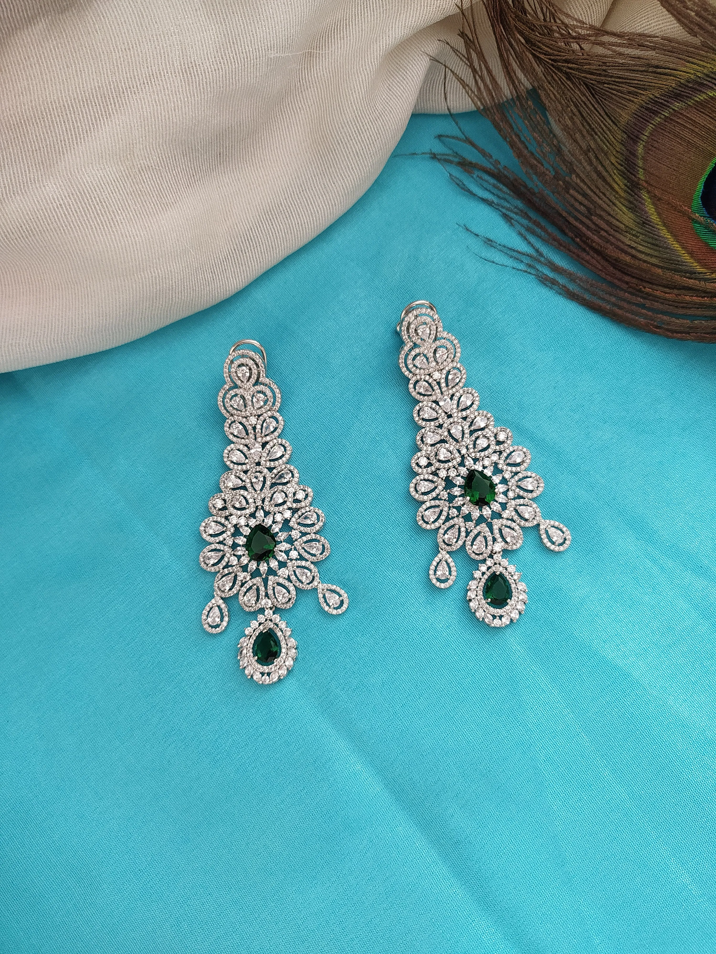 Stunning Zircon Stones Choker Set In Hydro Green Colour