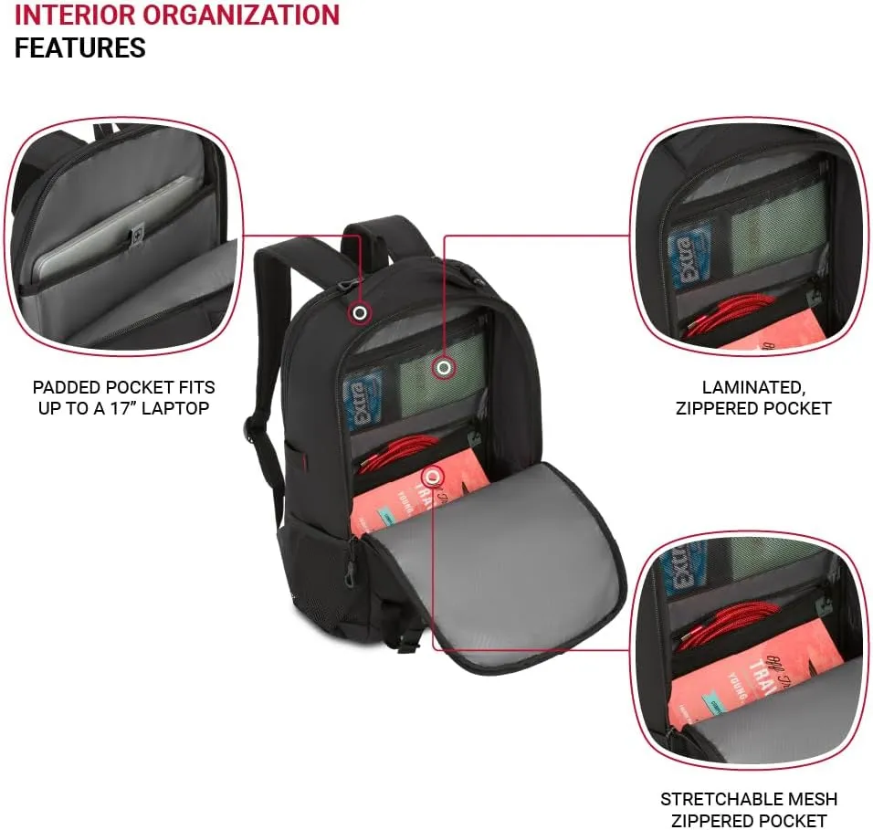 SwissGear Civic Pro Laptop Backpack, Black, 18x13.25x7