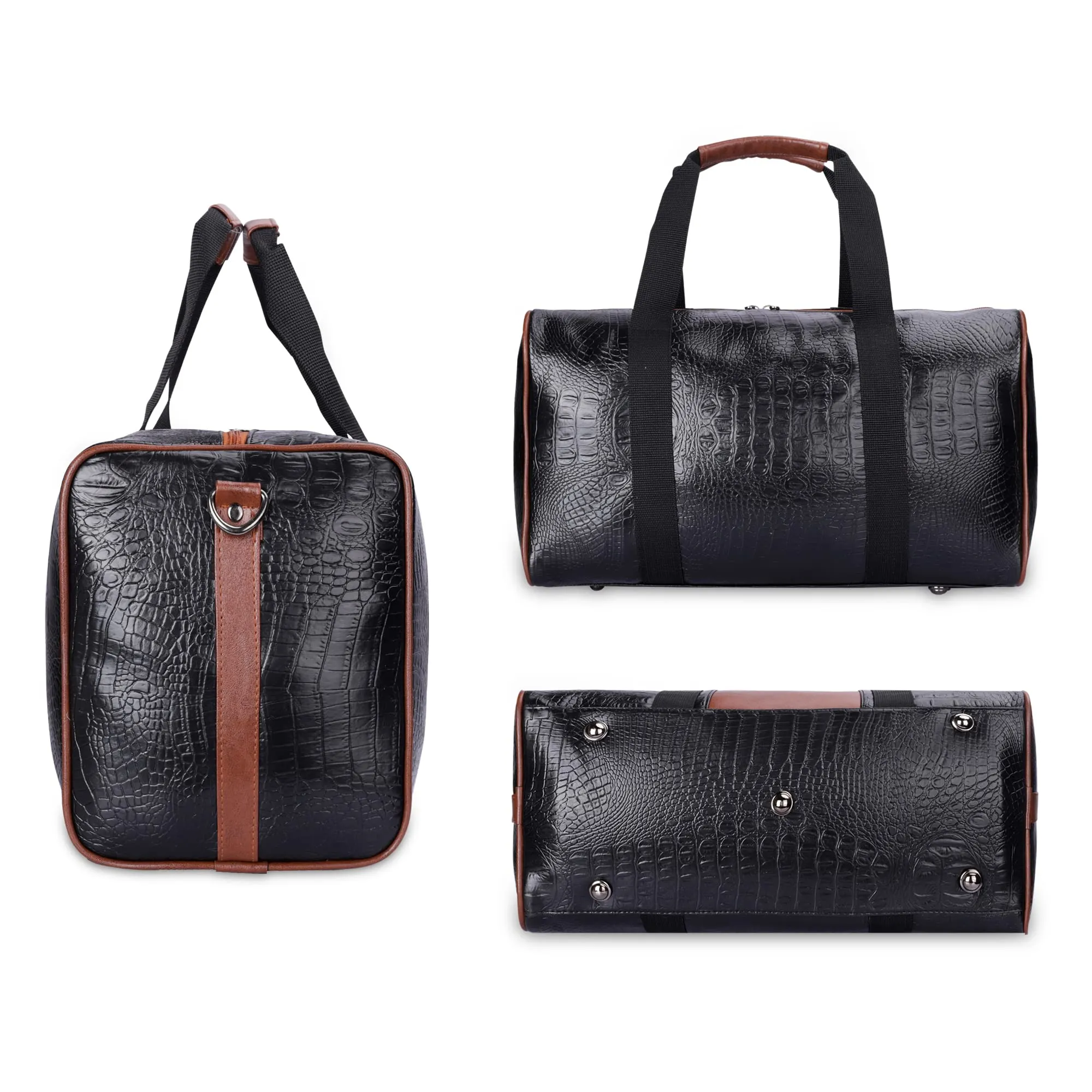 The Clownfish Combo of Anderson 25 litres Unisex Faux Leather Travel Duffle Bag (Blue) & The Clownfish Travel Pouch Toiletry Bag Shaving Kit Bag for Men Travel Kit for Women (Grey)