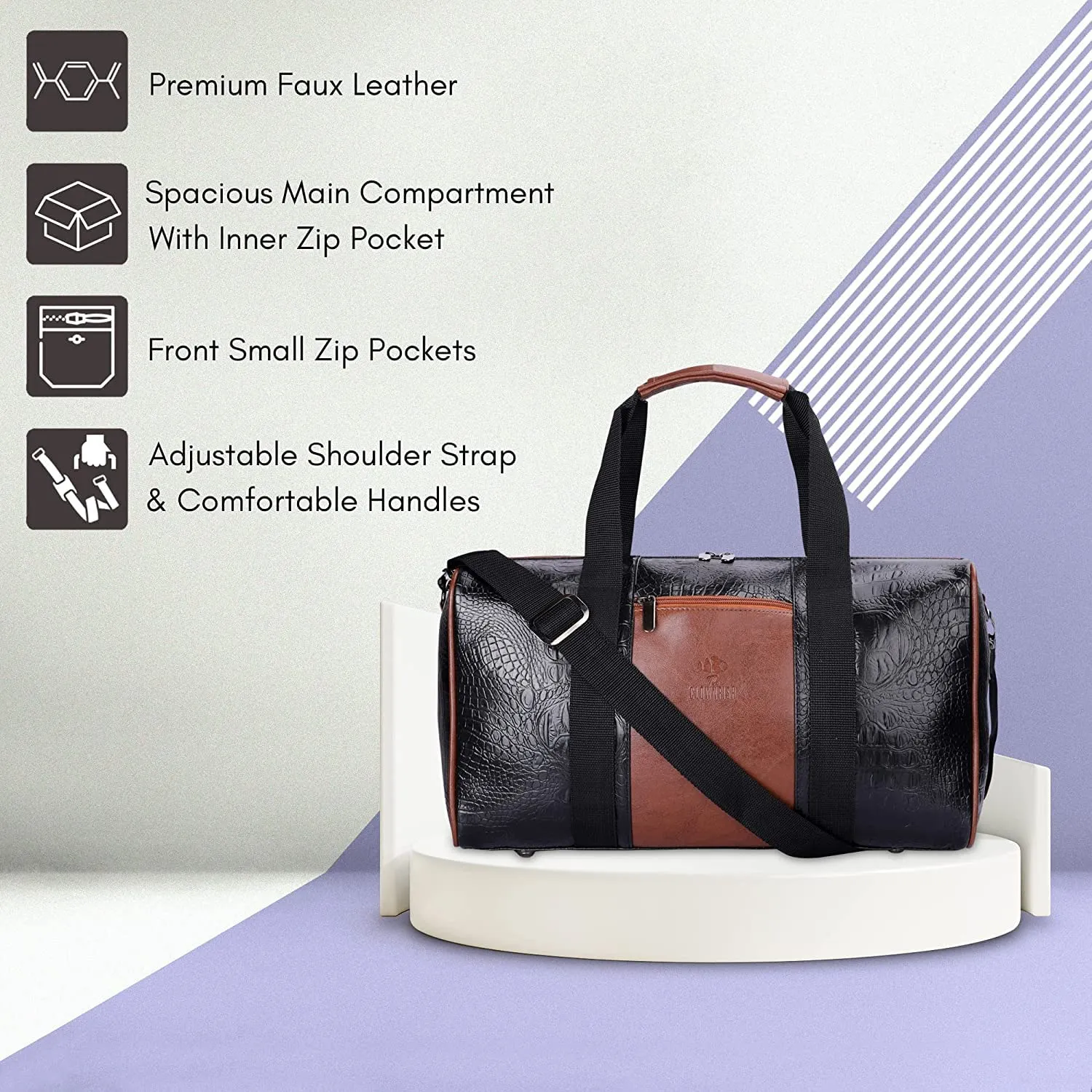 The Clownfish Combo of Anderson 25 litres Unisex Faux Leather Travel Duffle Bag (Blue) & The Clownfish Travel Pouch Toiletry Bag Shaving Kit Bag for Men Travel Kit for Women (Grey)
