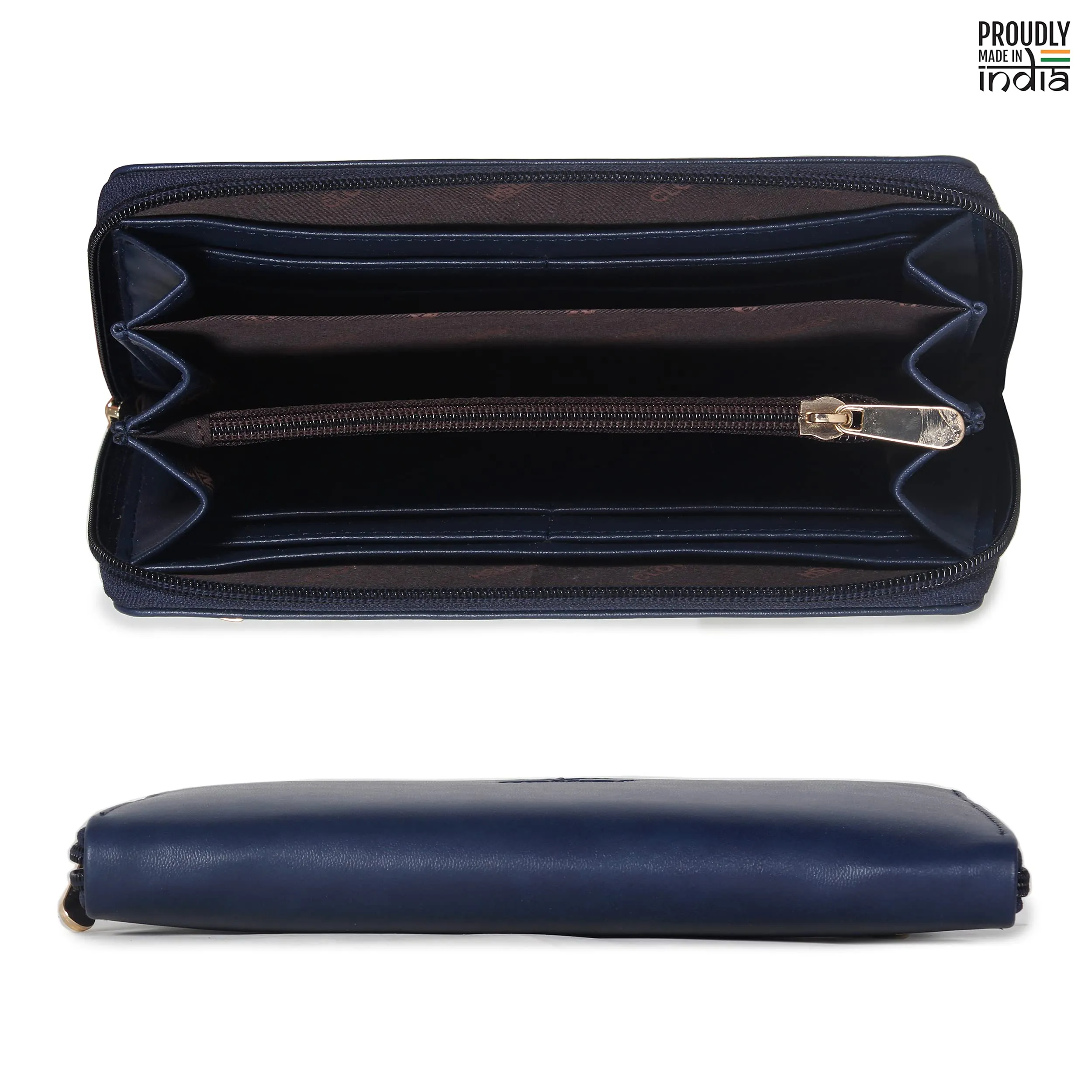 THE CLOWNFISH Evelyn Collection Womens Wallet Clutch Ladies Purse with multiple card slots (Navy Blue)