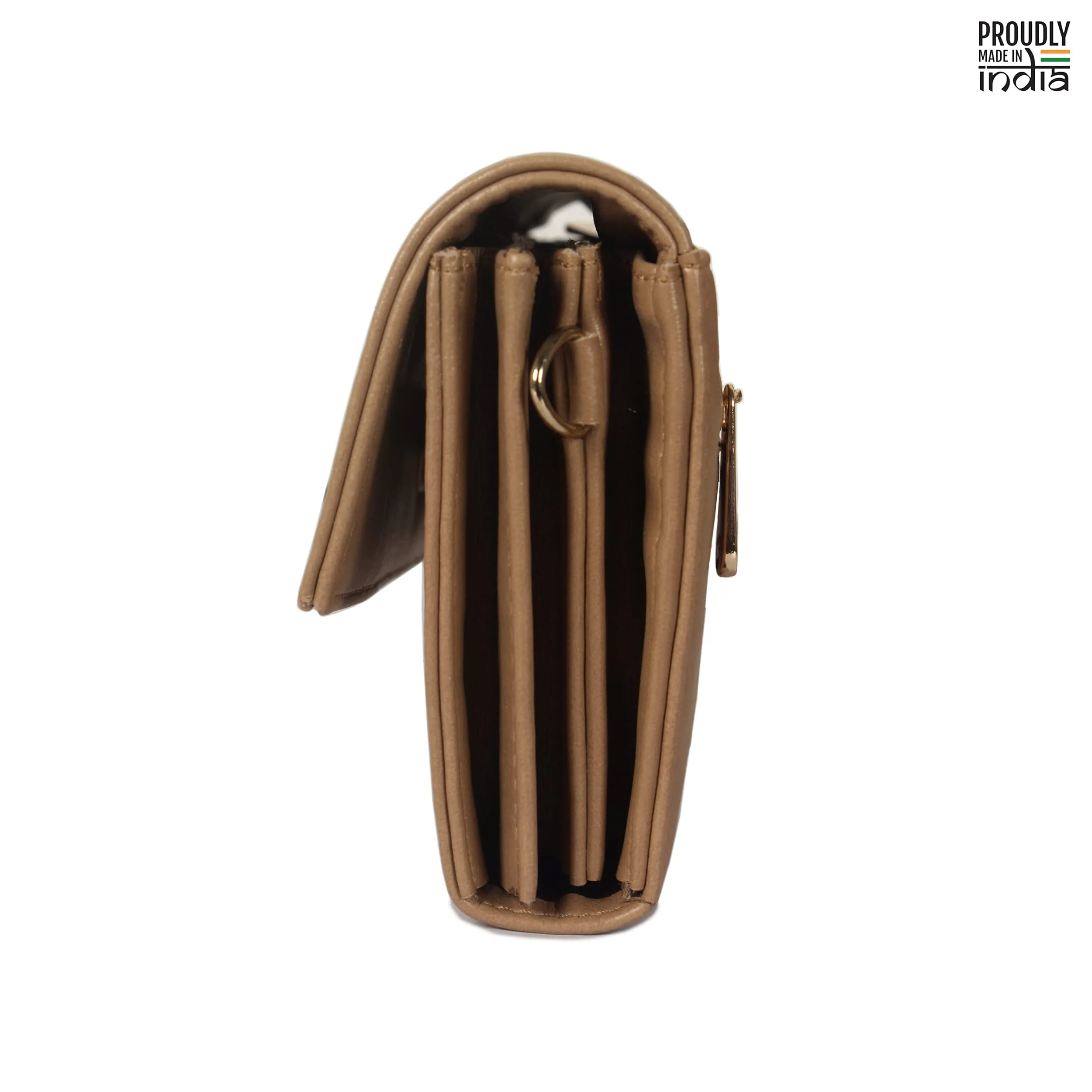 THE CLOWNFISH Ivana Series Womens Wallet Clutch Ladies Purse Sling Bag with multiple card slots (Light Brown)