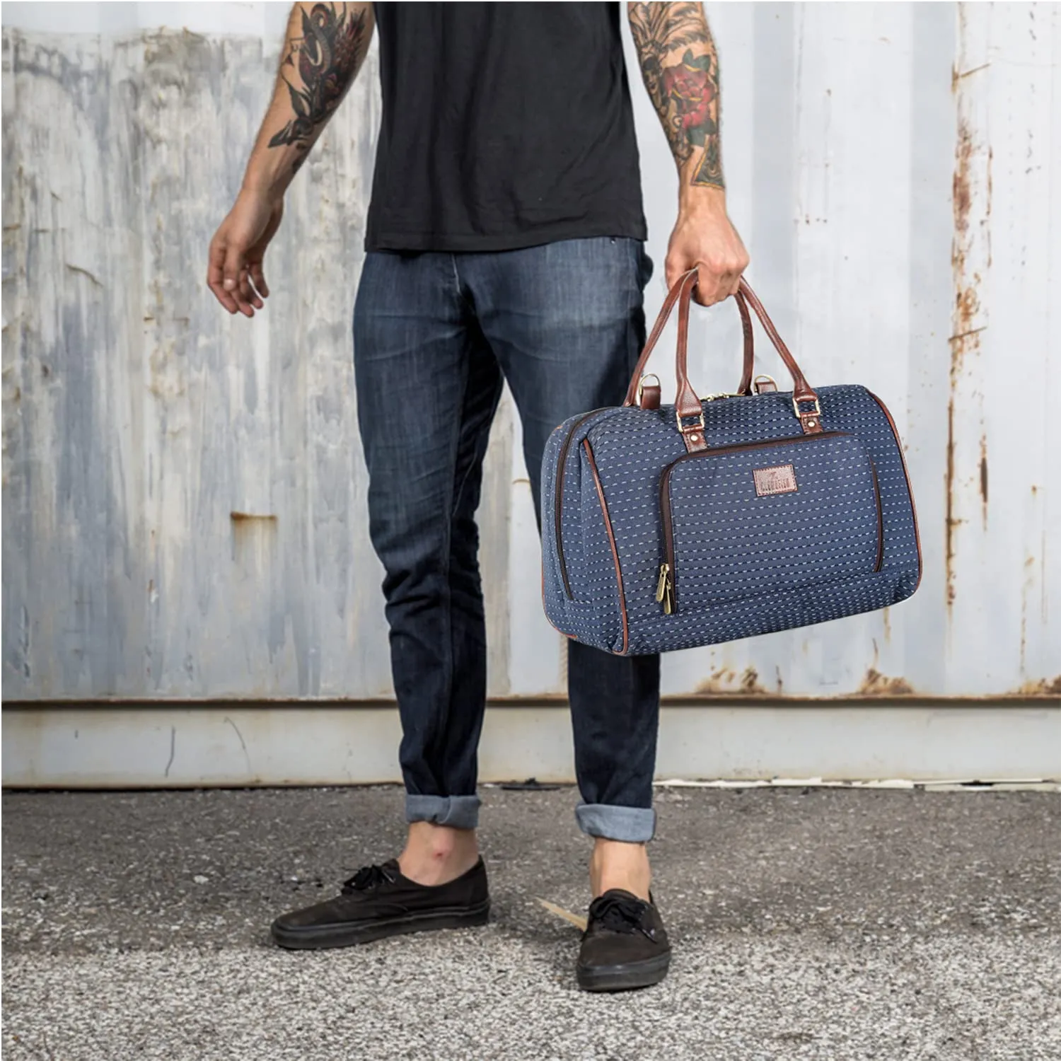 The Clownfish Polyester Oceania 28 litres Tapestry Unisex Business Travel Duffle Bag with 15.6 inch Laptop Sleeve (Blue)