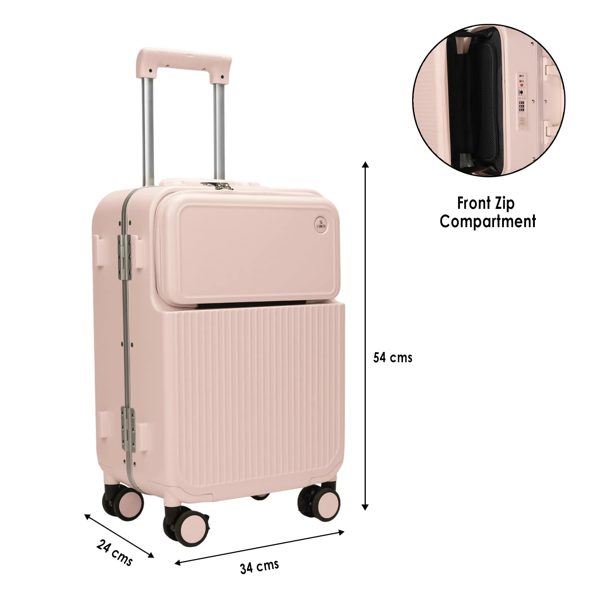 THE CLOWNFISH Polyester Popstar Series Hard Shell Spinner 8 Wheels Trolley Bags For Travel | Suitcase For Travel | Cabin Trolley Bags | Luggage Bags | 36 Litres | Pink,60 Cm,Medium