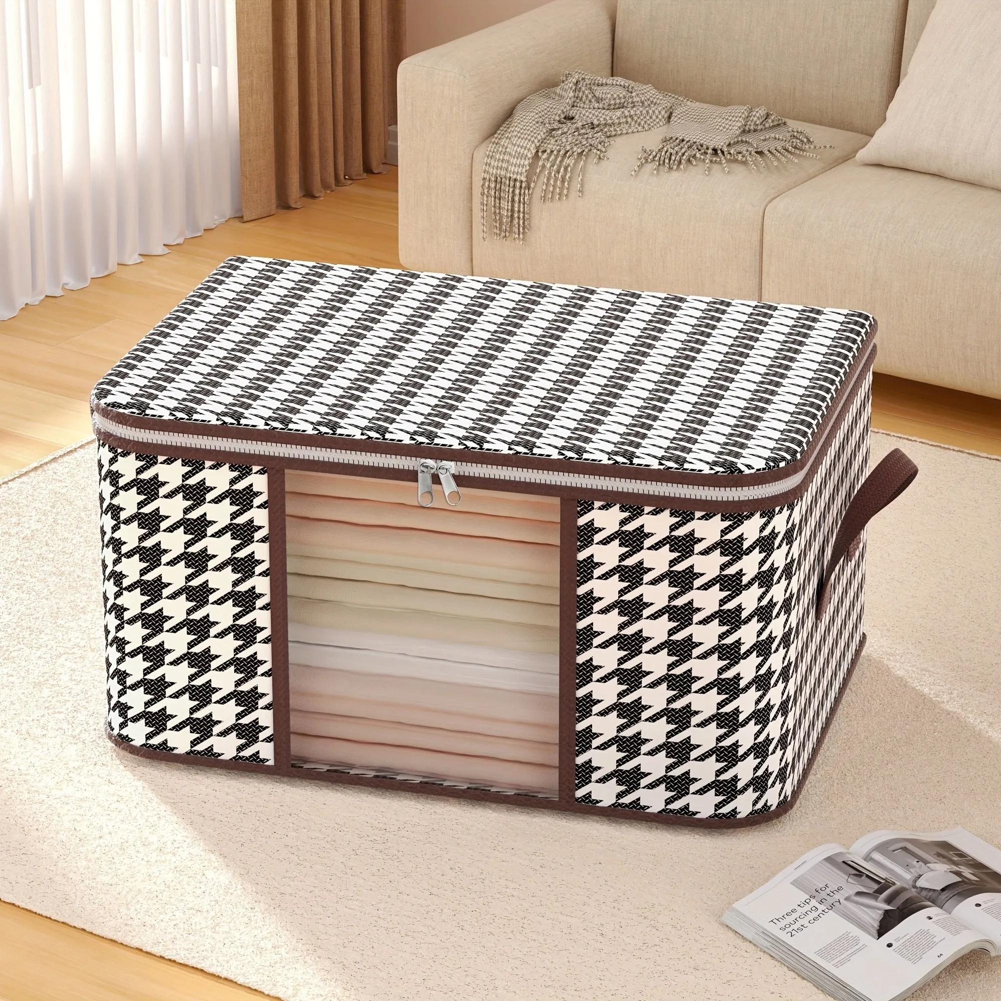 Thousand Birds Check Pattern Storage Bag Spacious and Durable