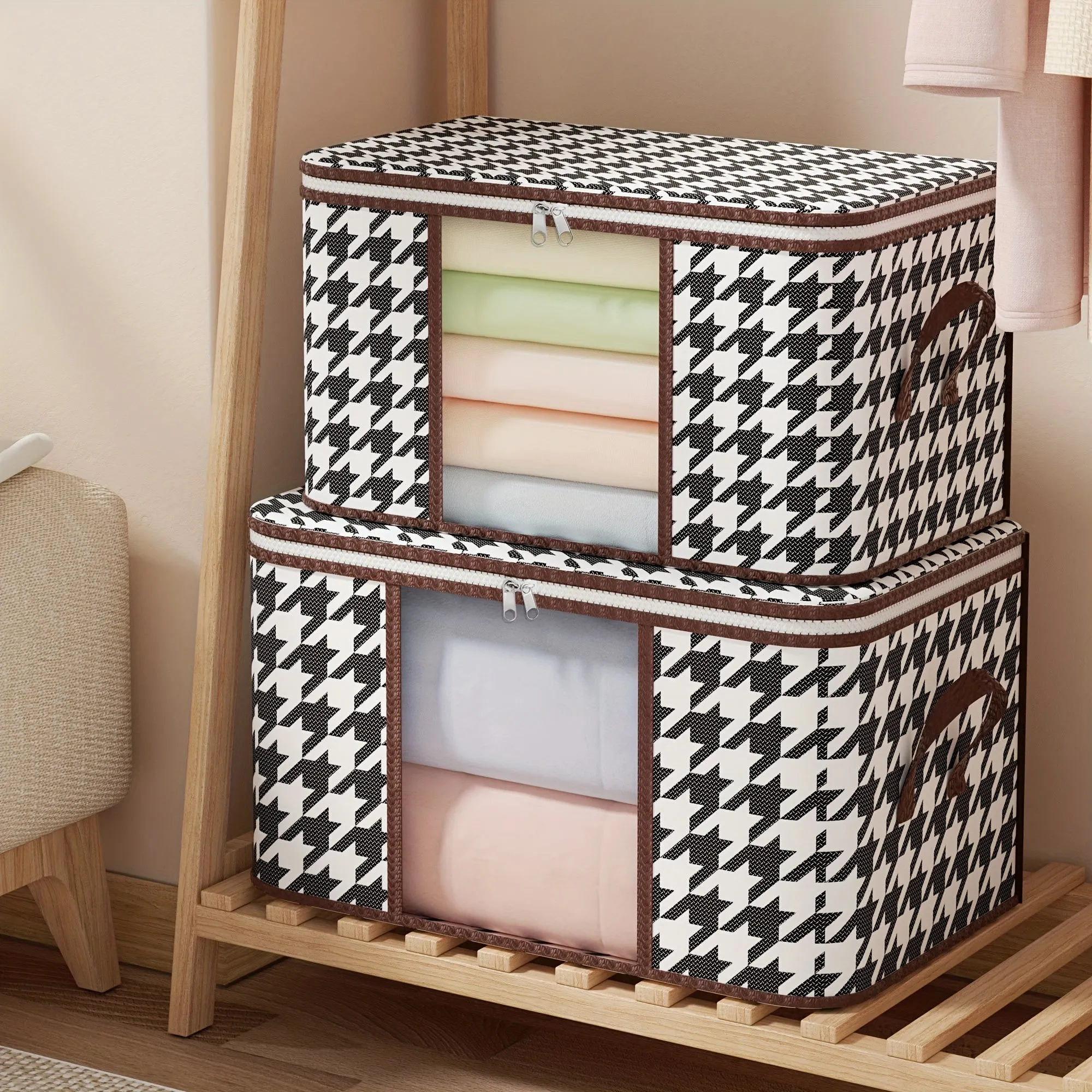 Thousand Birds Check Pattern Storage Bag Spacious and Durable