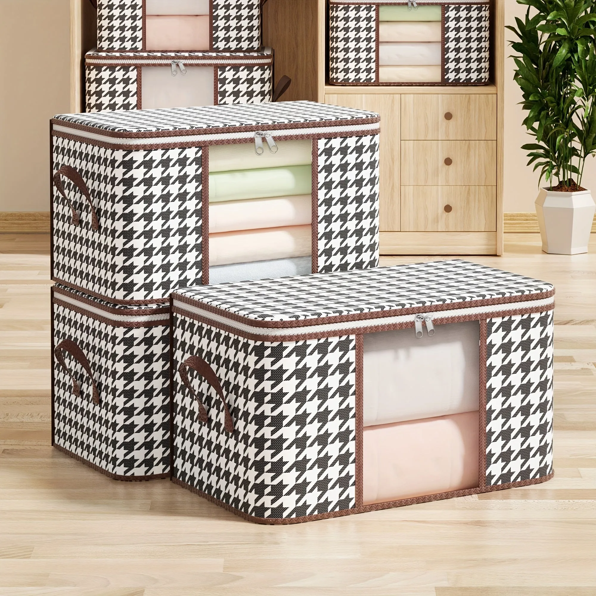 Thousand Birds Check Pattern Storage Bag Spacious and Durable