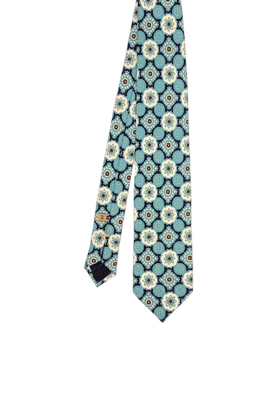 TOKYO - Blue, light blue & beige diamonds printed silk hand made tie