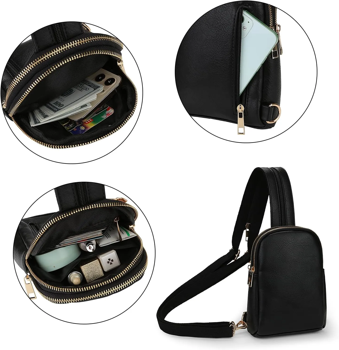 Uromee Sling Bag for Women Crossbody Purse Vegan Leather Fashion Fanny Pack Chest Bag Convertible Small Backpack