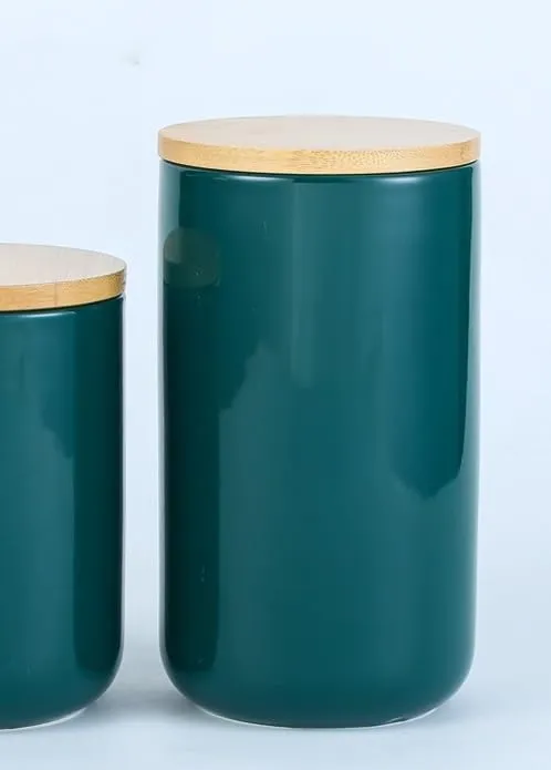 USHA SHRIRAM Ceramic Jars (1 L) Container For Kitchen Storage Box | Spice Jars For Kitchen | Kitchen Jars & Containers Set With Lid | Air Tight Jars & Containers For Storage | Green