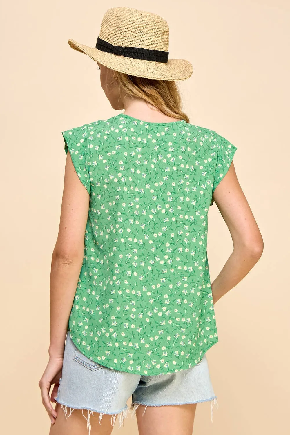 V Neck Floral Printed Top