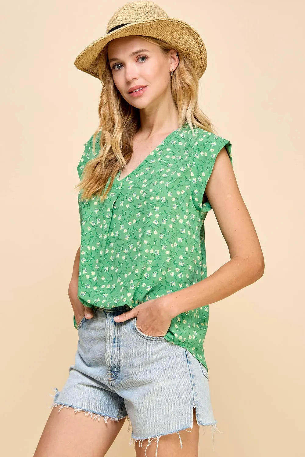 V Neck Floral Printed Top