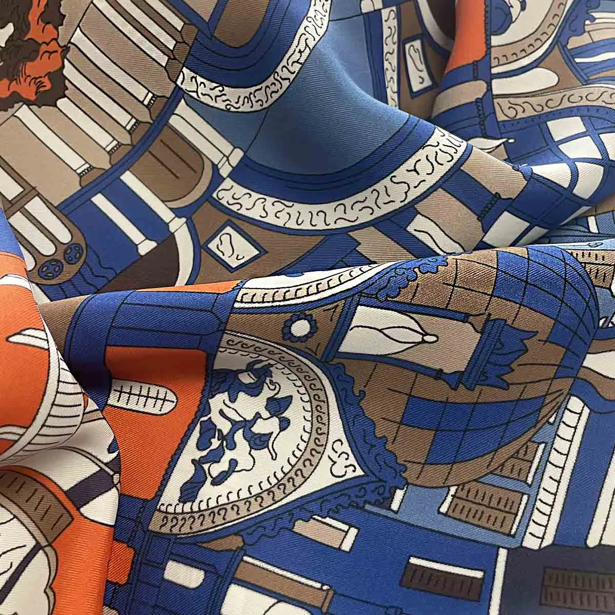 Venice Blue & Orange Silk Scarf