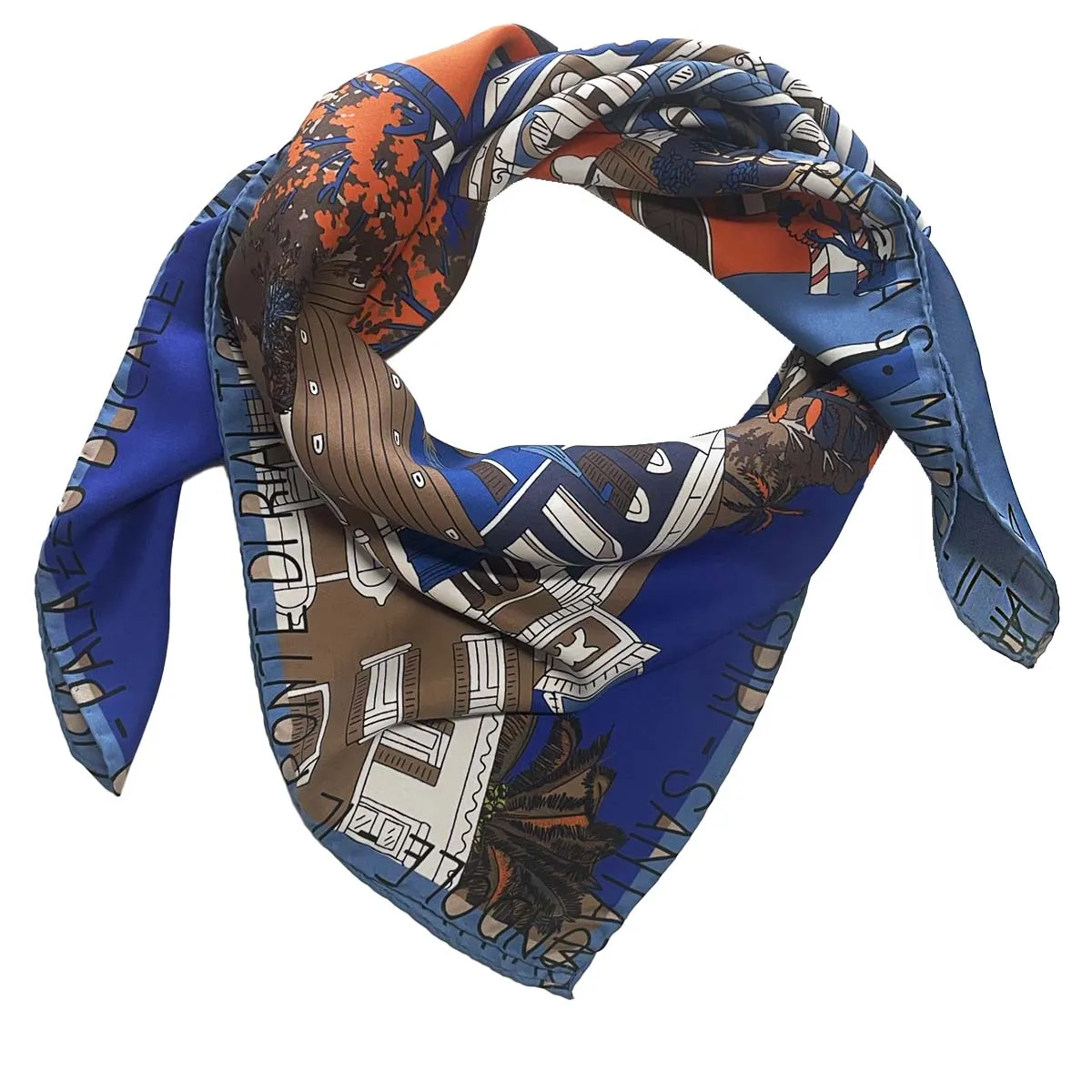 Venice Blue & Orange Silk Scarf