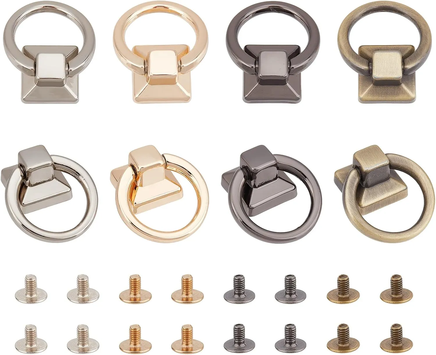 WADORN 8 Sets Metal Bag Side Clip Buckles, 4 Colors Purse Chain Link Connector Clasp Bag Suspension Clasp Rotatable Ball Post Head Buttons with O Ring for DIY Leather Craft Bag Making