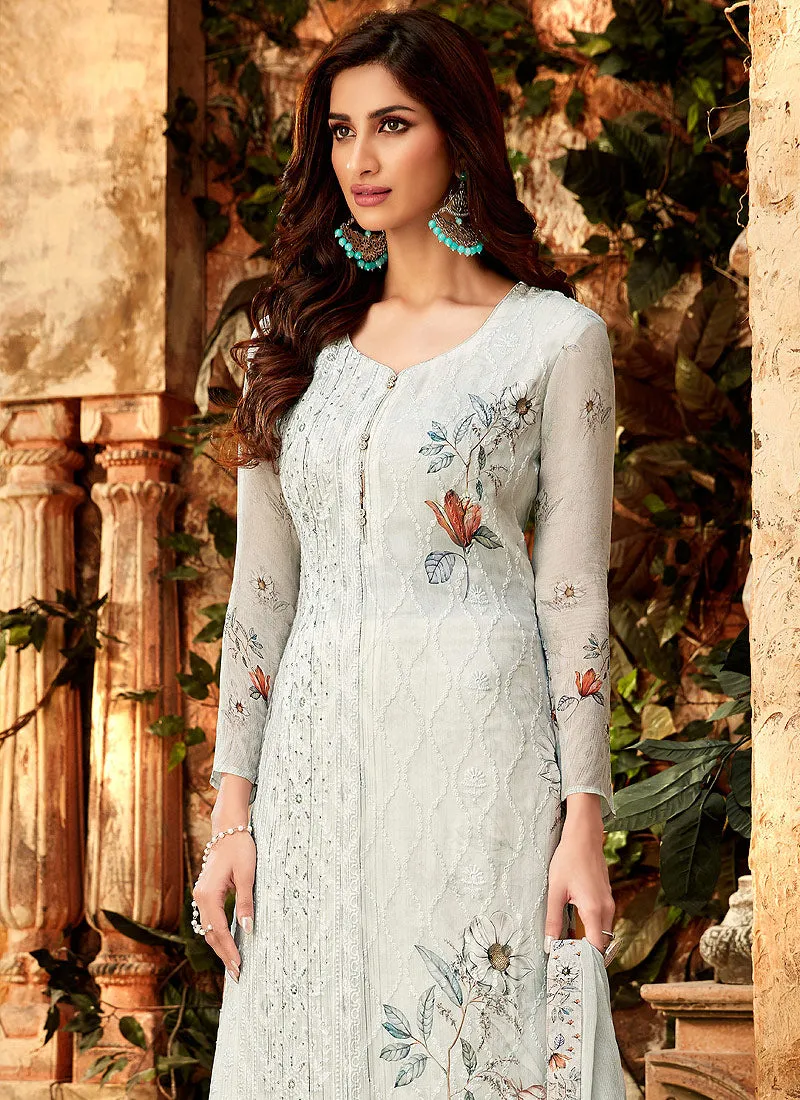 White Overall Multi Embroidered And Printed Designer Palazzo Suit
