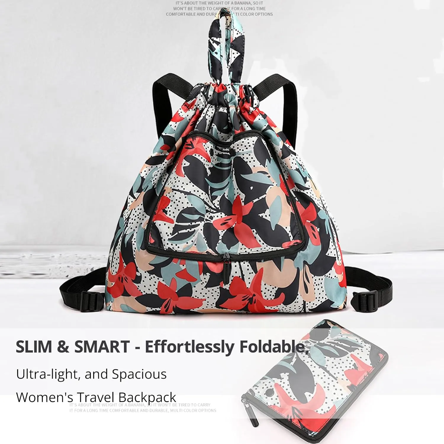 Women's 20L Waterproof Hiking Backpack - Lightweight, Foldable, with Drawstring Closure, Perfect for Outdoor Adventures, Travel, Beach, and Daily Use in Stylish Prints(BLUE FLOWERS)