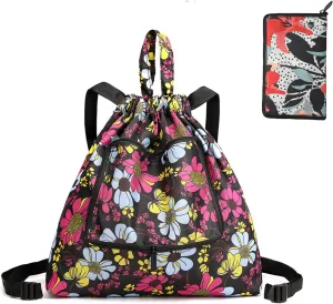 Women's 20L Waterproof Hiking Backpack - Lightweight, Foldable, with Drawstring Closure, Perfect for Outdoor Adventures, Travel, Beach, and Daily Use in Stylish Prints(BLUE FLOWERS)